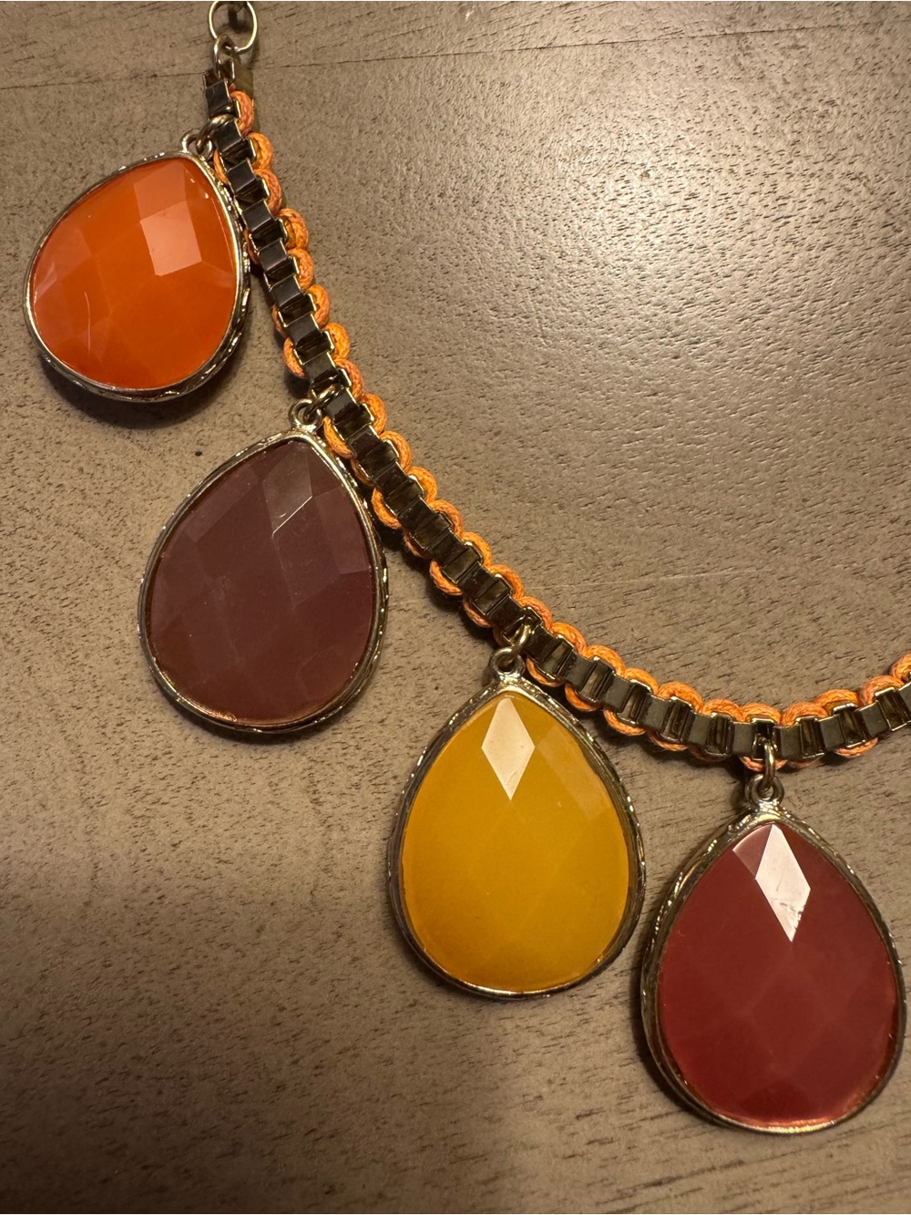 Boho Statement Teardrop Necklace | Orange Mustard Burgundy Gemstone - Picture 4 of 5